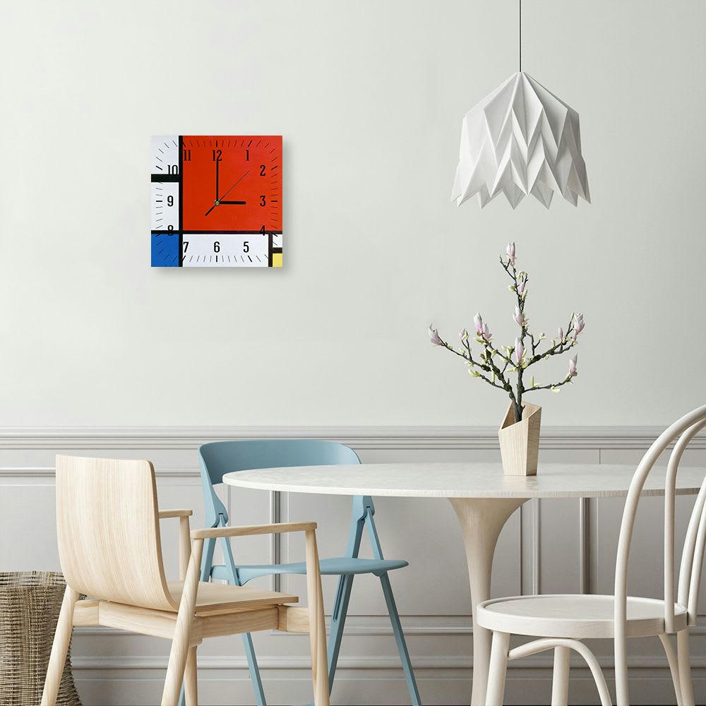 - Horloge murale composition II en rouge, bleu et jaune 30x30cm