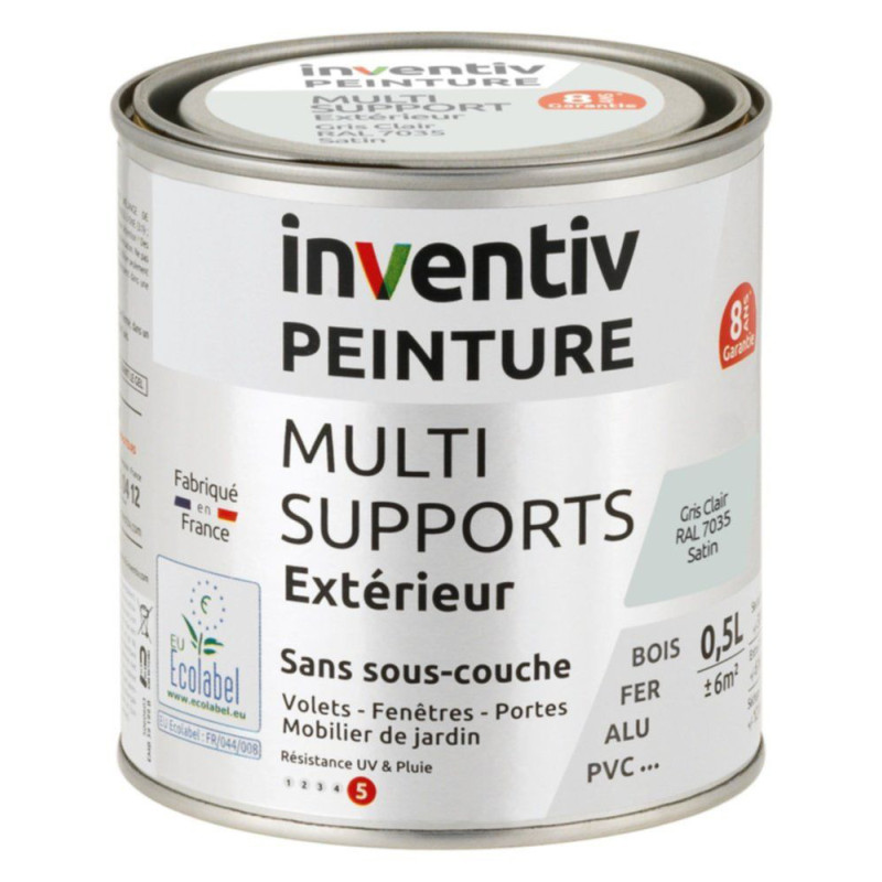 Peinture multi-supports gris clair satiné 0,5 L INVENTIV