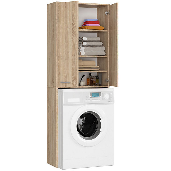 Meuble pour machine à laver AKORD FIN Chêne Sonoma 64 cm 2 portes façade Chêne Sonoma 4 étagères 64x30x180 cm