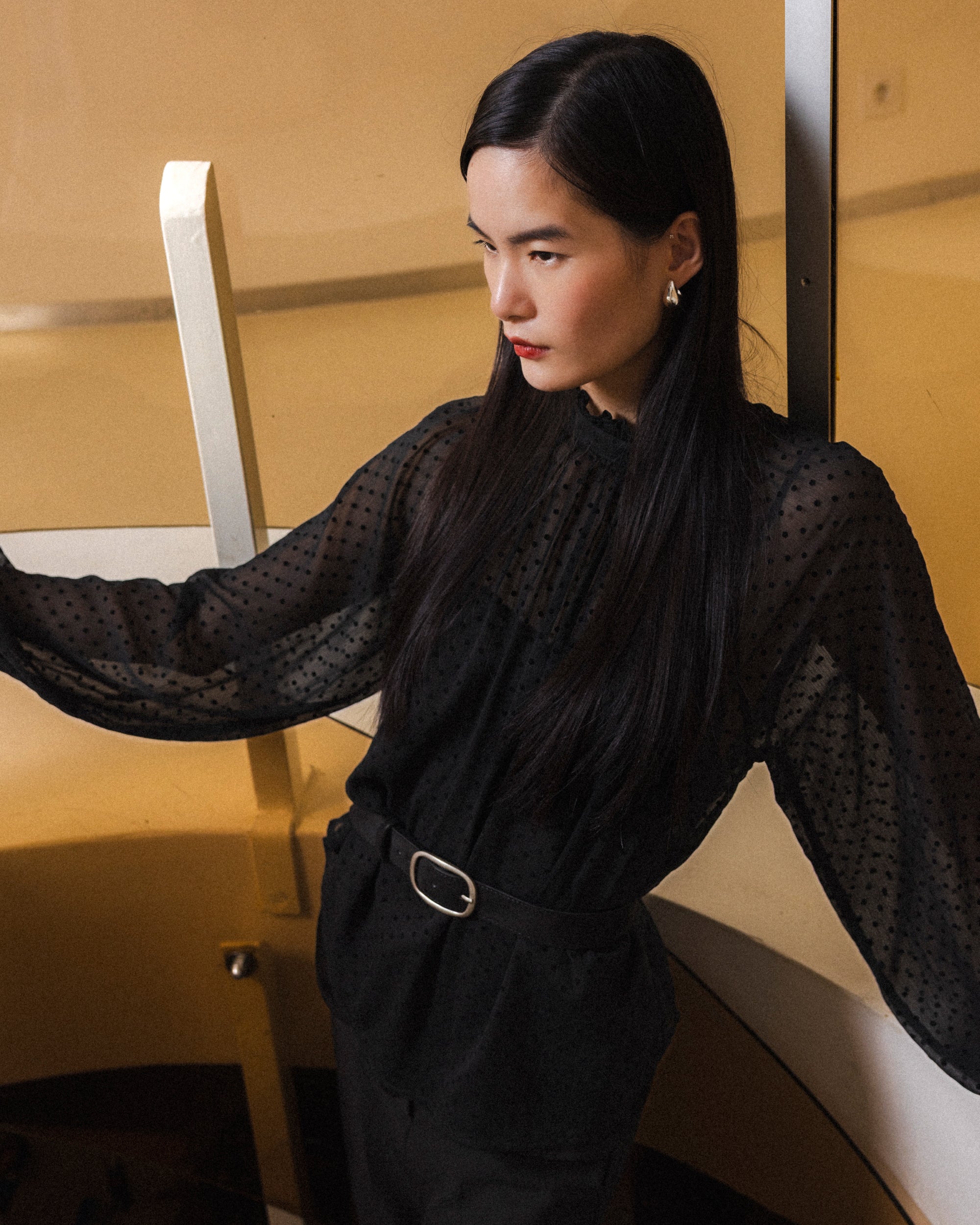 Blouse transparente a pois noir Tailly