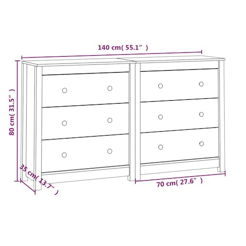 NNEVL Sideboard White 140x35x80 cm Solid Wood Pine