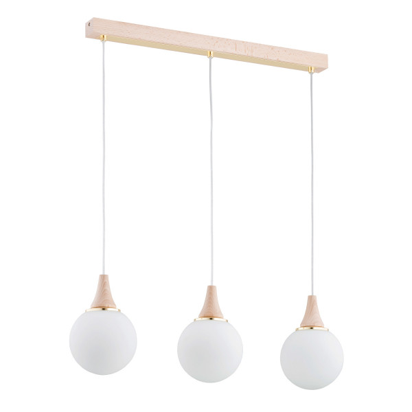 Lampa wisząca jasne drewno-biała-złota TRENTO 3xE14x15W Alfa
