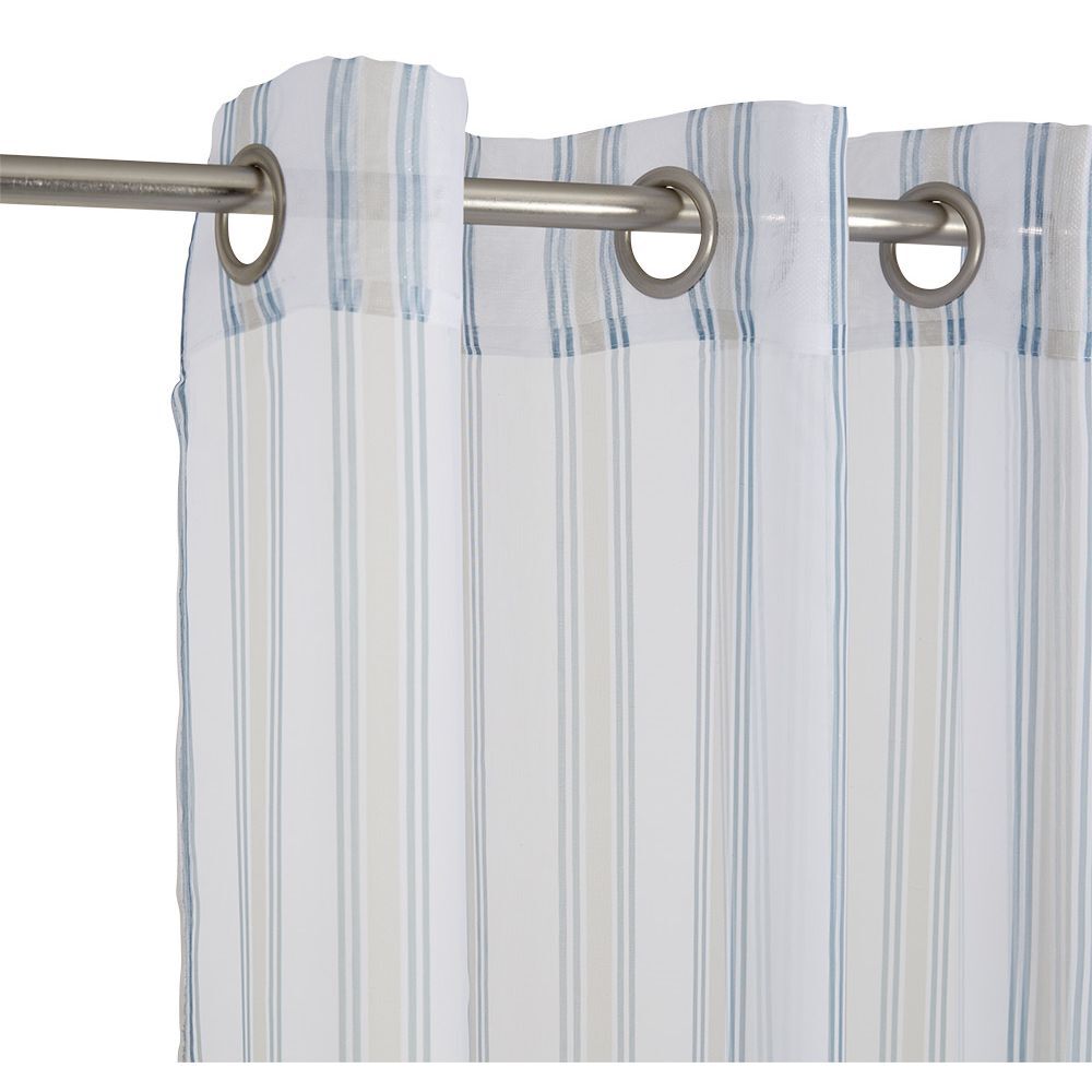 Voilage à oeillets imprimé bayadère bleu blanc 100% polyester 140x240cm