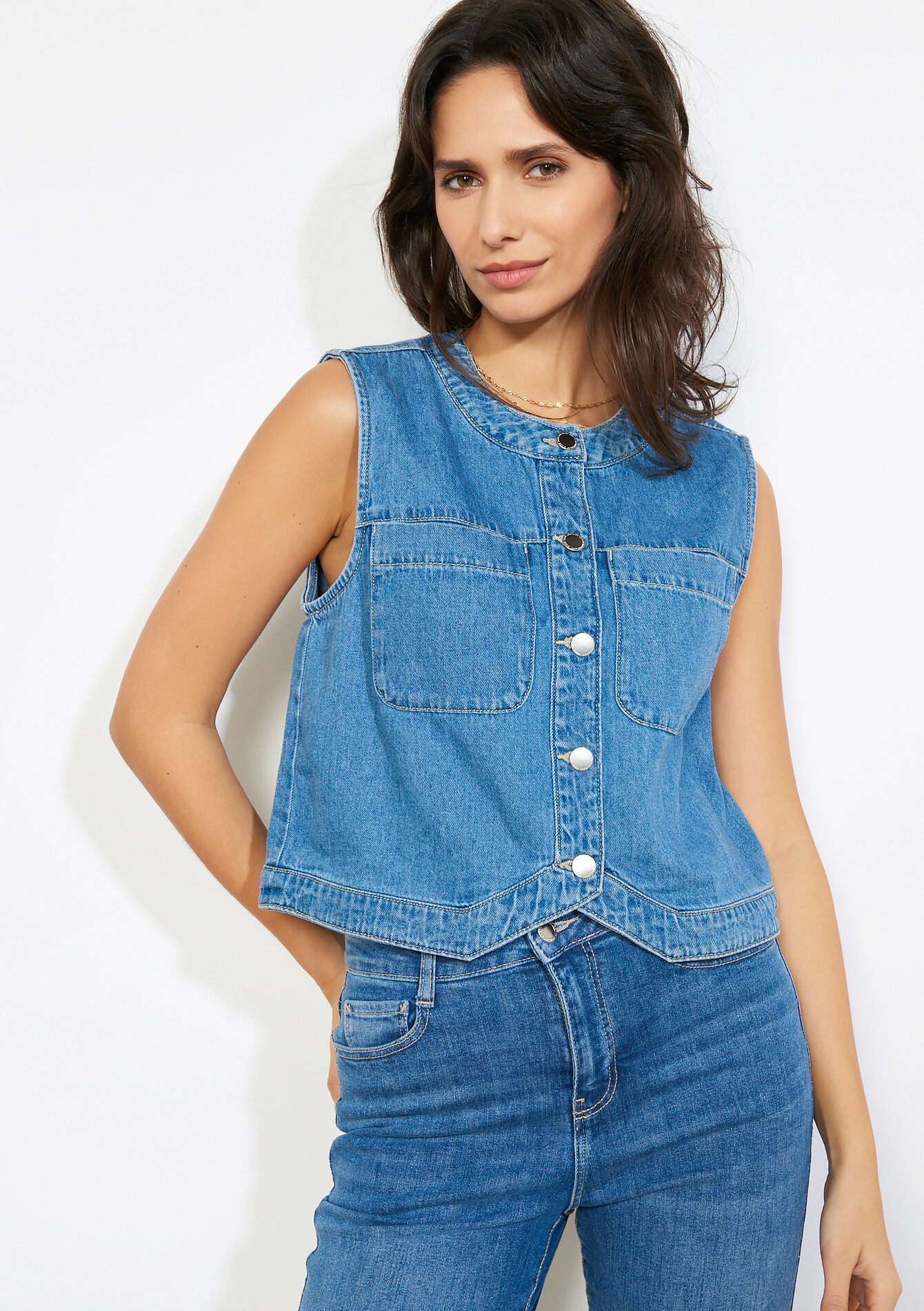 Mouwloze denim gilet