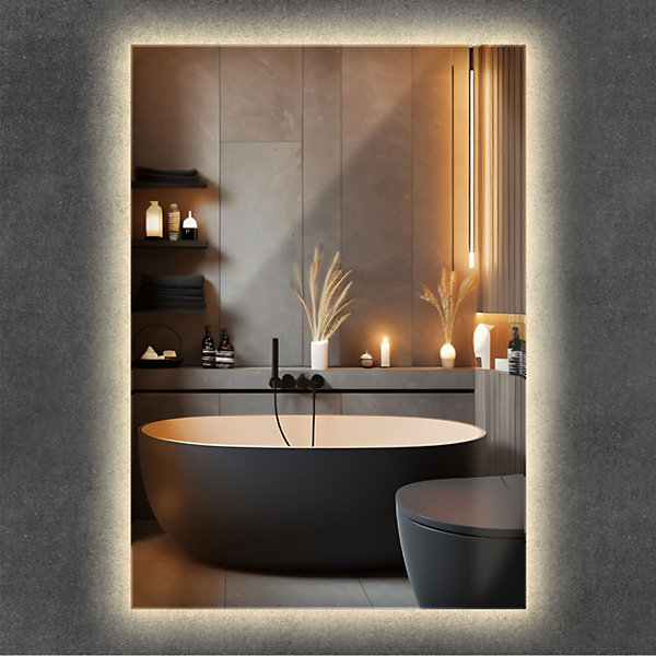 Grand Miroir LED Rectangulaire Classique Wallfluent 100x70cm Lumière Chaude Décoratif Chambre Salle de Bain