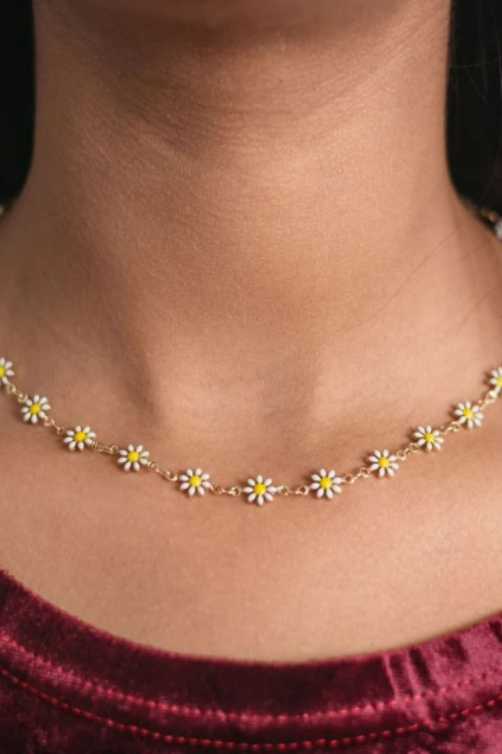The Colourful Aura Colourful White Flower Charm Indie Boho Daisy Choker Summer Adjustable Necklace