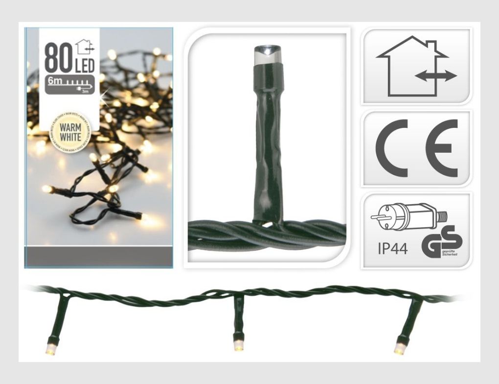 LED-Lichterkette 80 LEDs warmweiß 6m für innen & außen