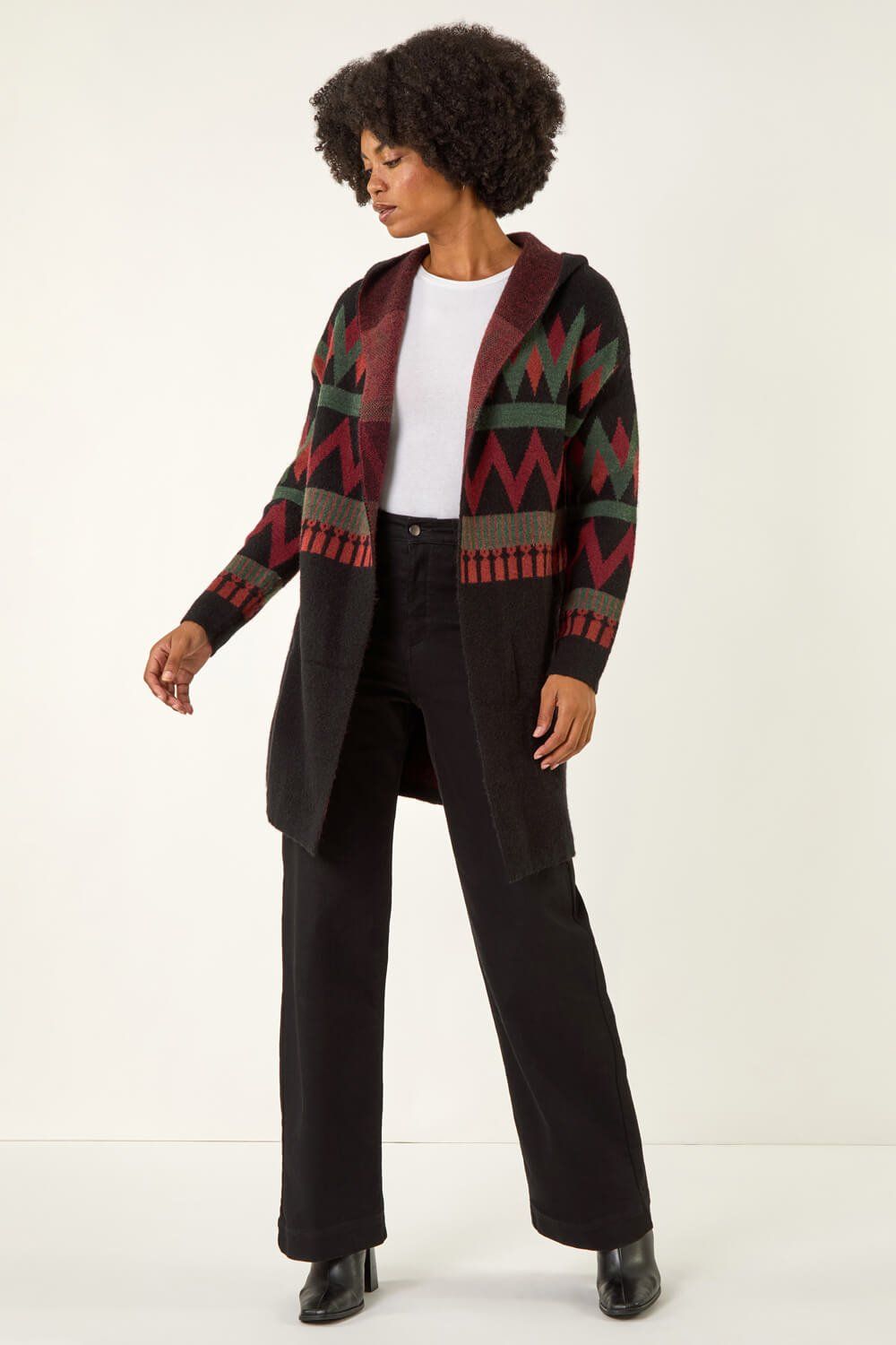 Roman Nordic Pattern Hooded Knit Cardigan