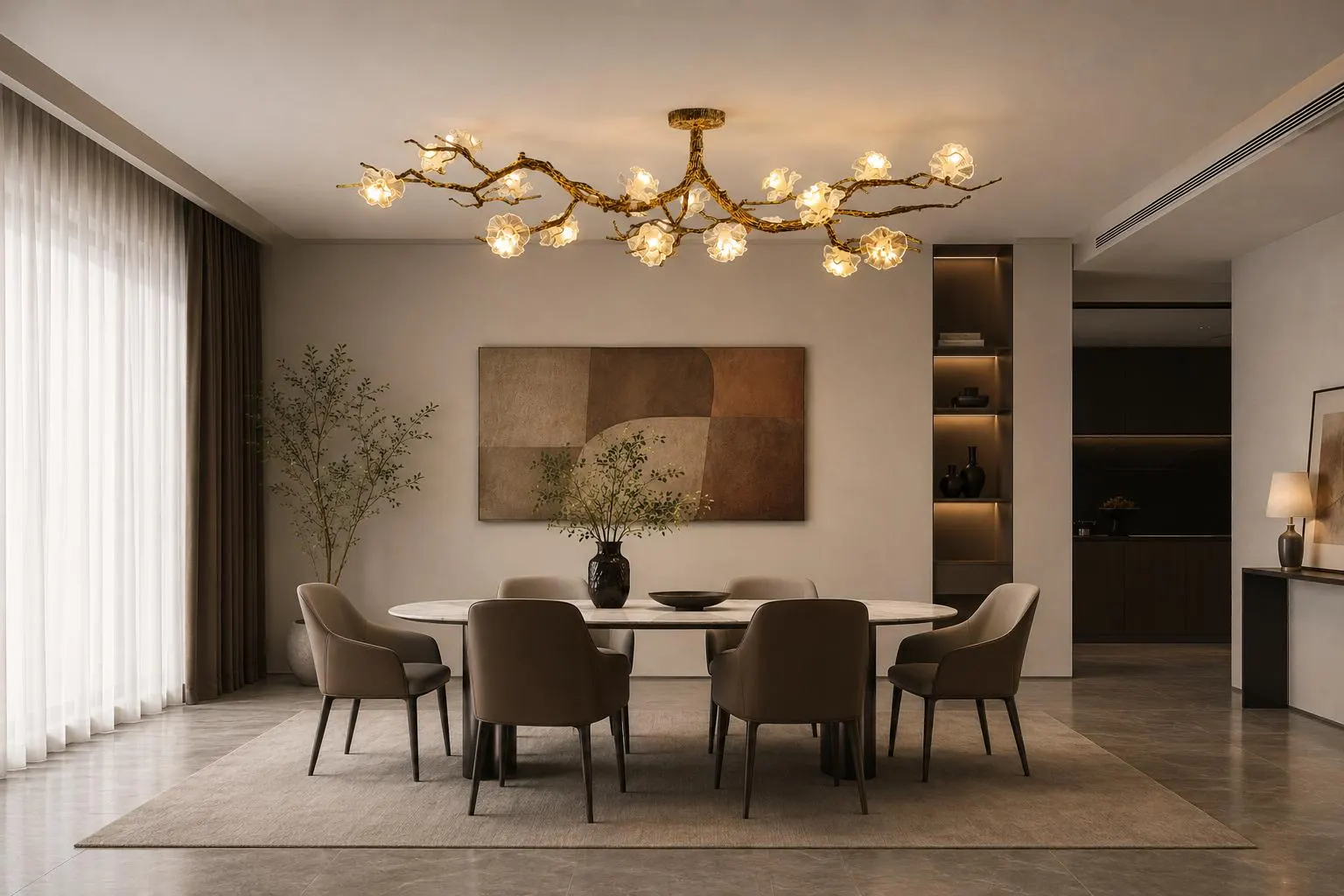 Hand-Forged Botanical Branch Chandelier | Custom Art Nouveau Ceiling Fixture