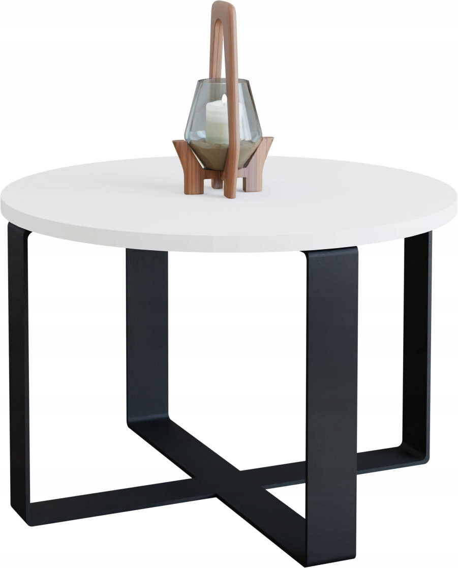 Kawowy Okrągły Stolik Ława Loft Industrial Salon 55 cm Metalowy Stelaż