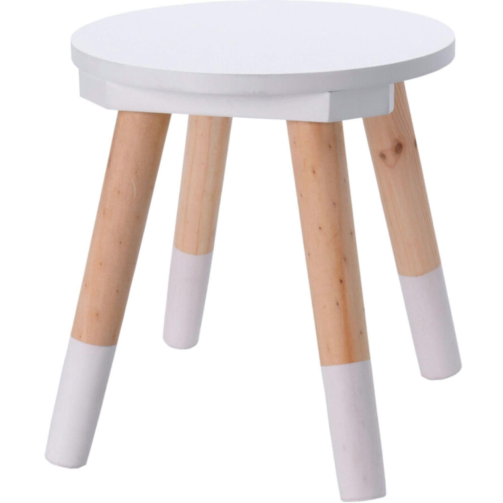 - Tabouret enfant blanc et bois - 24x24x26cm