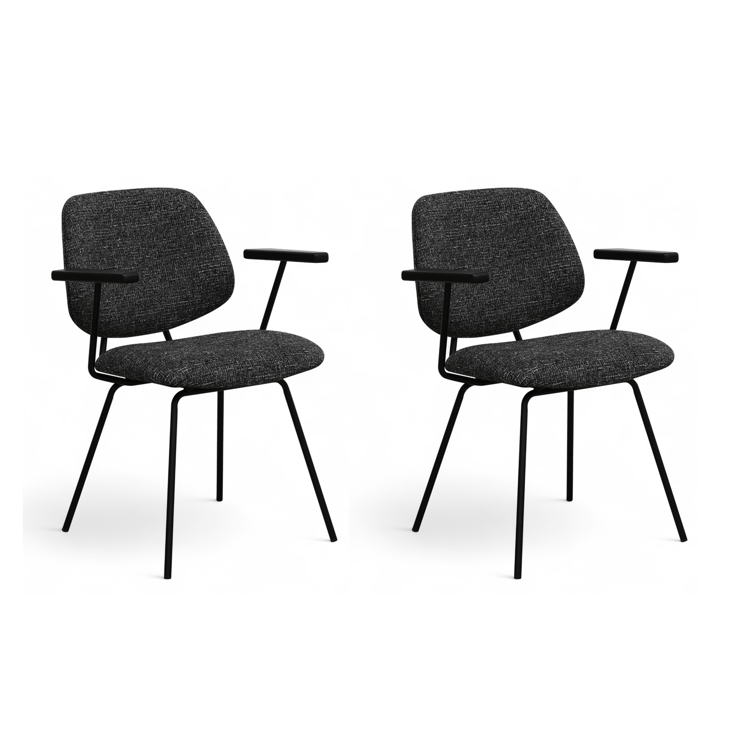 Furnhouse eetkamerstoelen armleuning Sofia - Zwart - Stof (Bouclé) - Set van 2