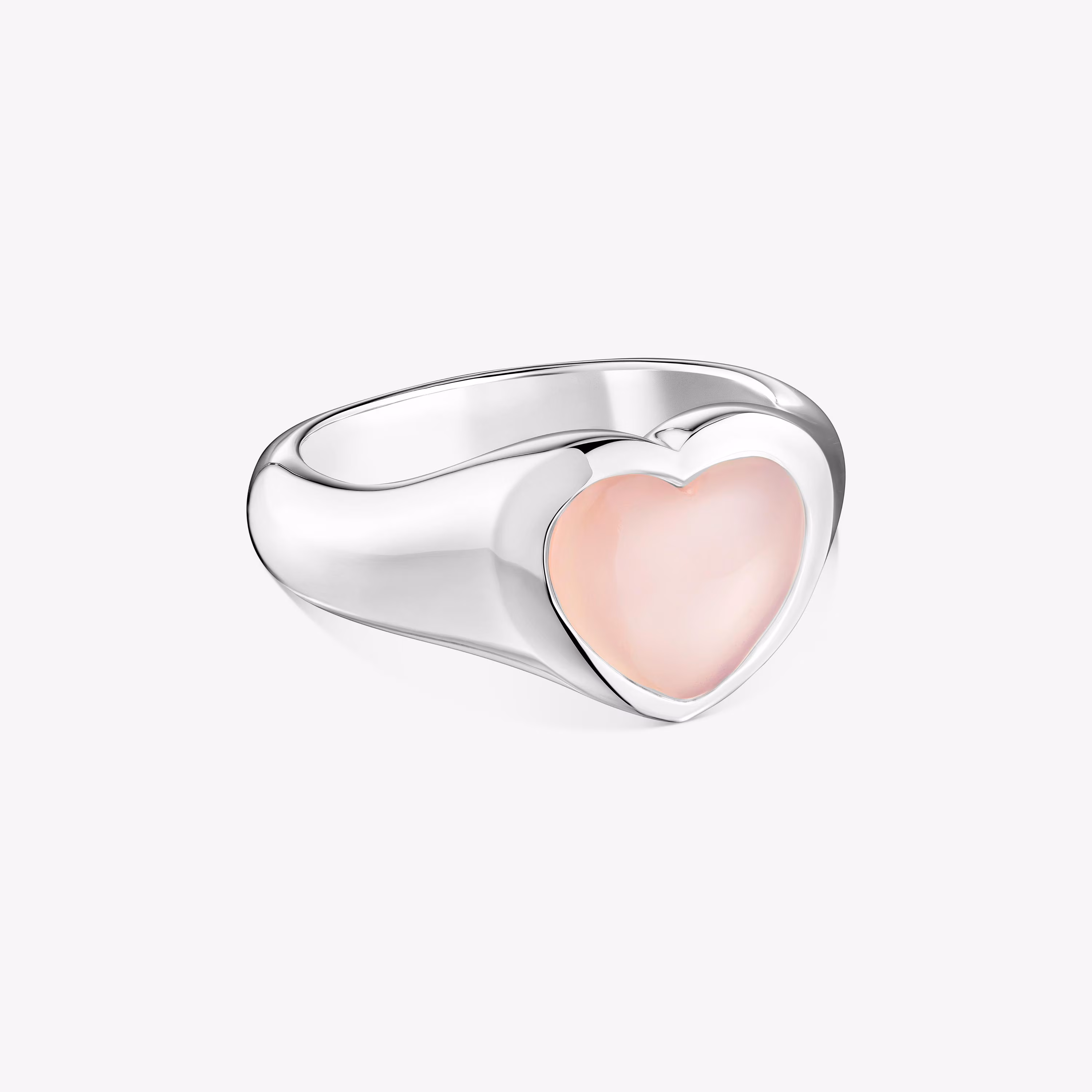 Anillo sello corazón de plata y calcedonia rosa Bold Motif