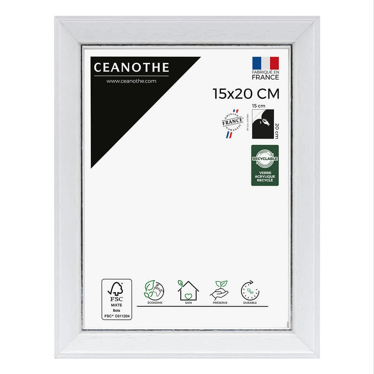 VITTORIA - Cadre photo blanc à la finition argent patiné 15x20 cm bois massif fsc