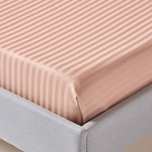 Drap plat satin rayé en coton égyptien 330 fils taupe, 270x300 cm - HOMESCAPES