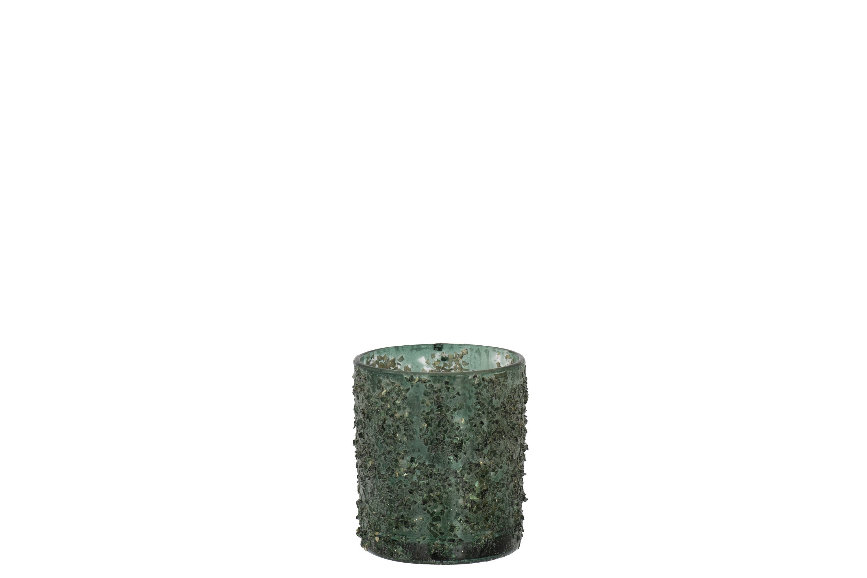 J-Line windlicht Fijne Steentjes - glas - grijs/groen - small - 4 stuks
