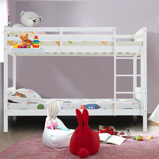 NNEMB Single Bunk Bed Frame Solid Pine Wood Timber-Modular Design-White