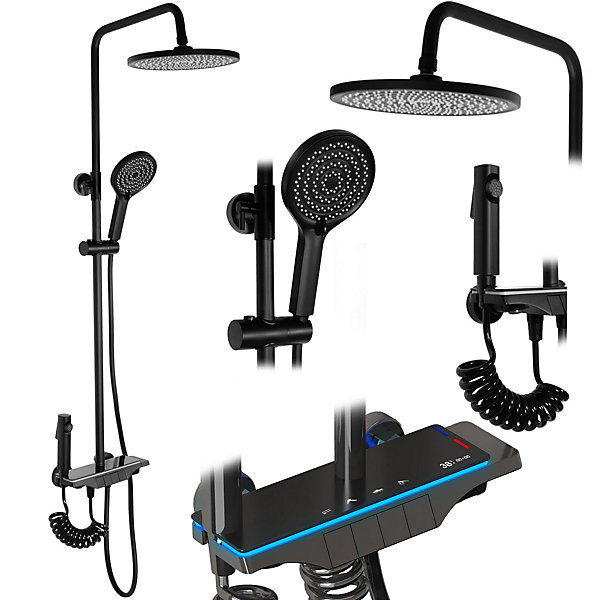 Kit De Douche Rea Savio Led Black 13X28X120Cm