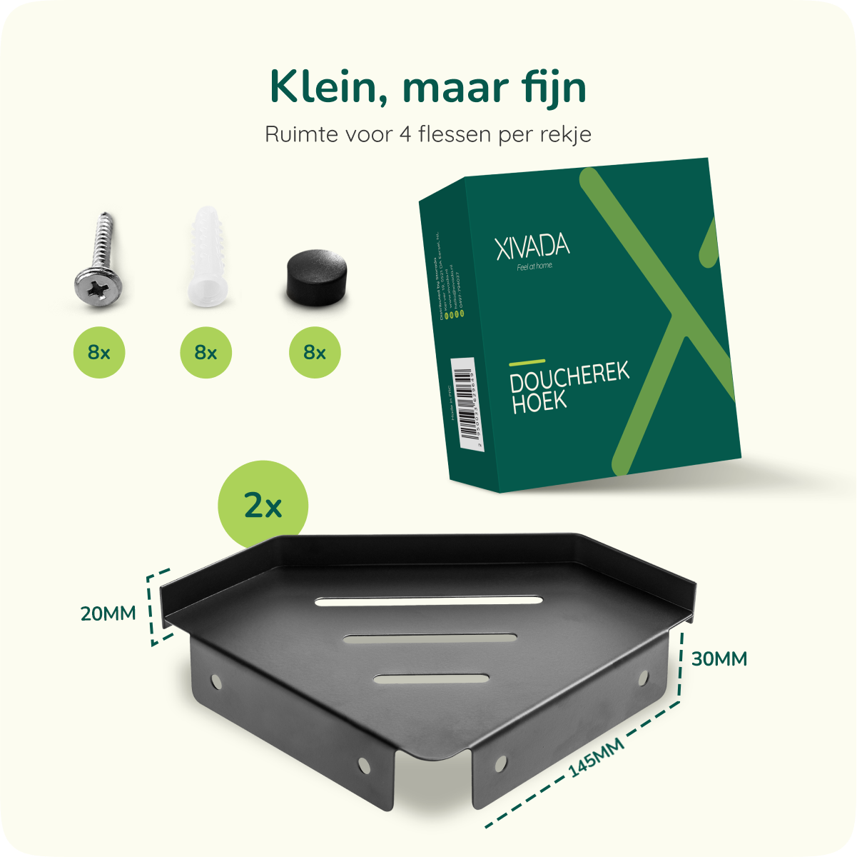 XIVADA Doucherek Huca - Hoekrek - Boren - Rvs - Zwart - Set van 2