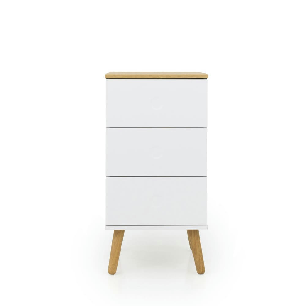 DOT - Table de chevet en bois 3 tiroirs blanc