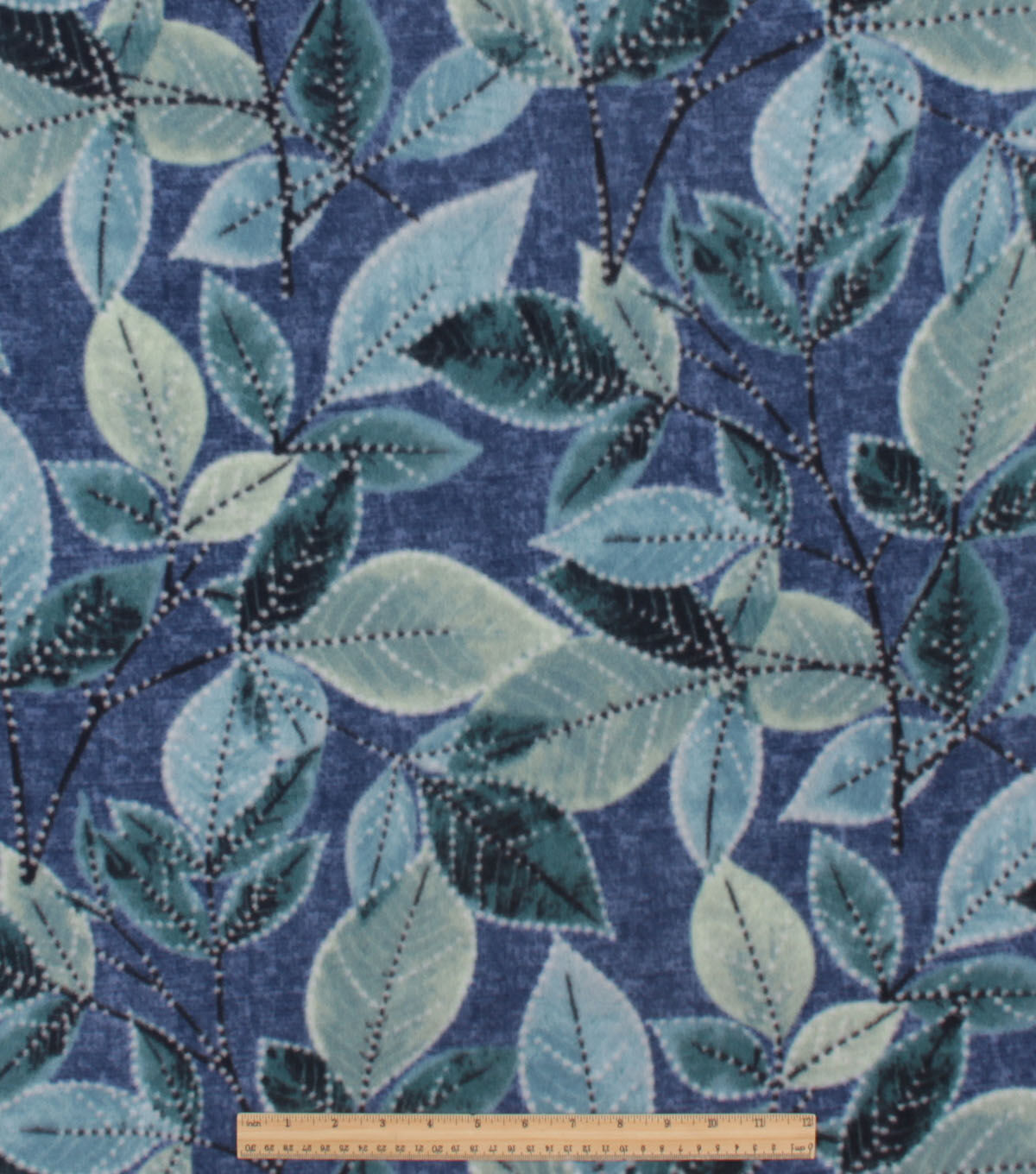 Leaves on Blue Anti Pill Plush Fleece Fabric