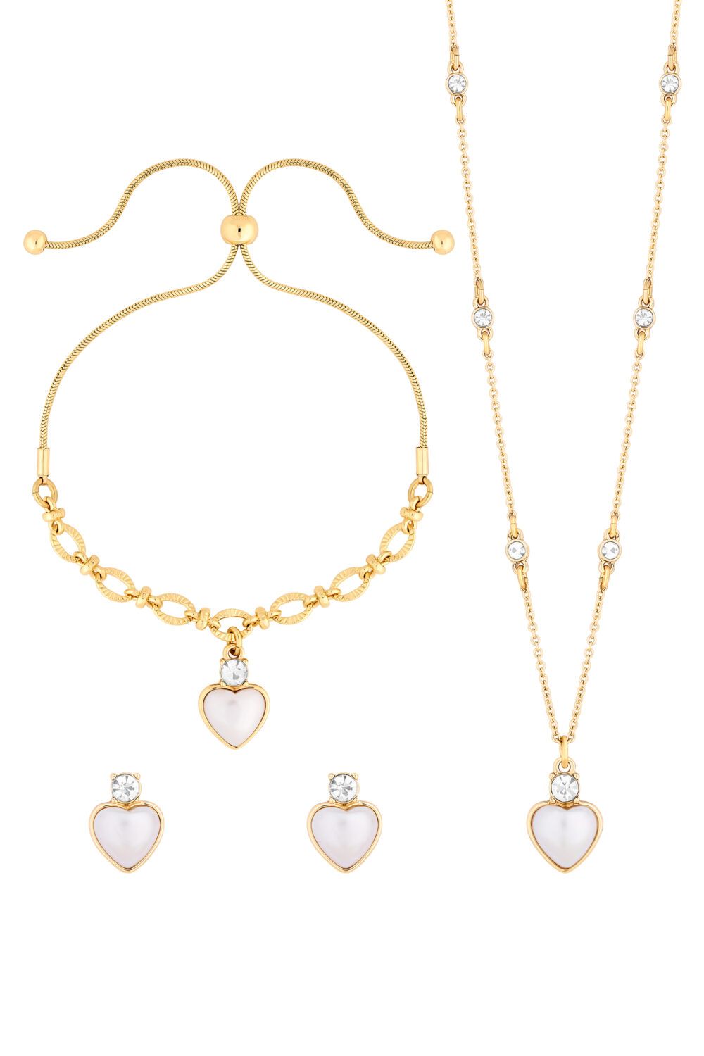 Jon Richard Gold Plated Pearl Heart And Crystal Trio Set - Gift Boxed