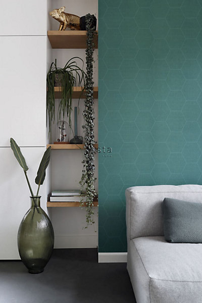 ESTAhome papier peint hexagone vert pétrole 53 cm x 10.05 m