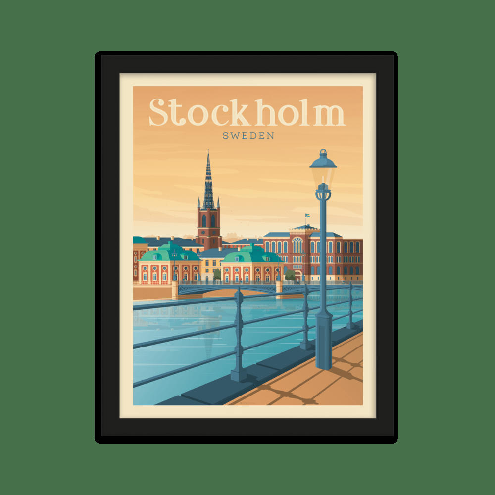 - Affiche Stockholm Suède + Cadre Bois noir 21x29,7 cm