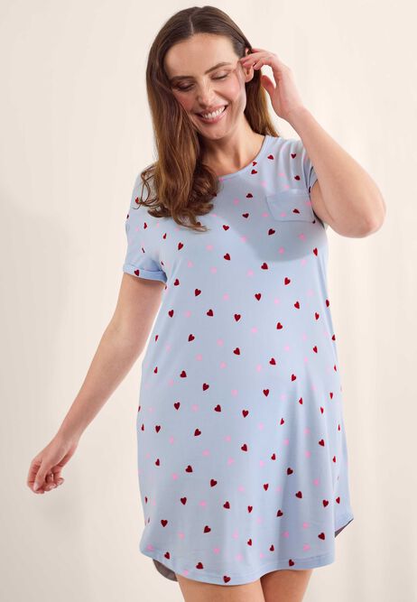 Womens Blue Heart Print Soft Touch Nightdress