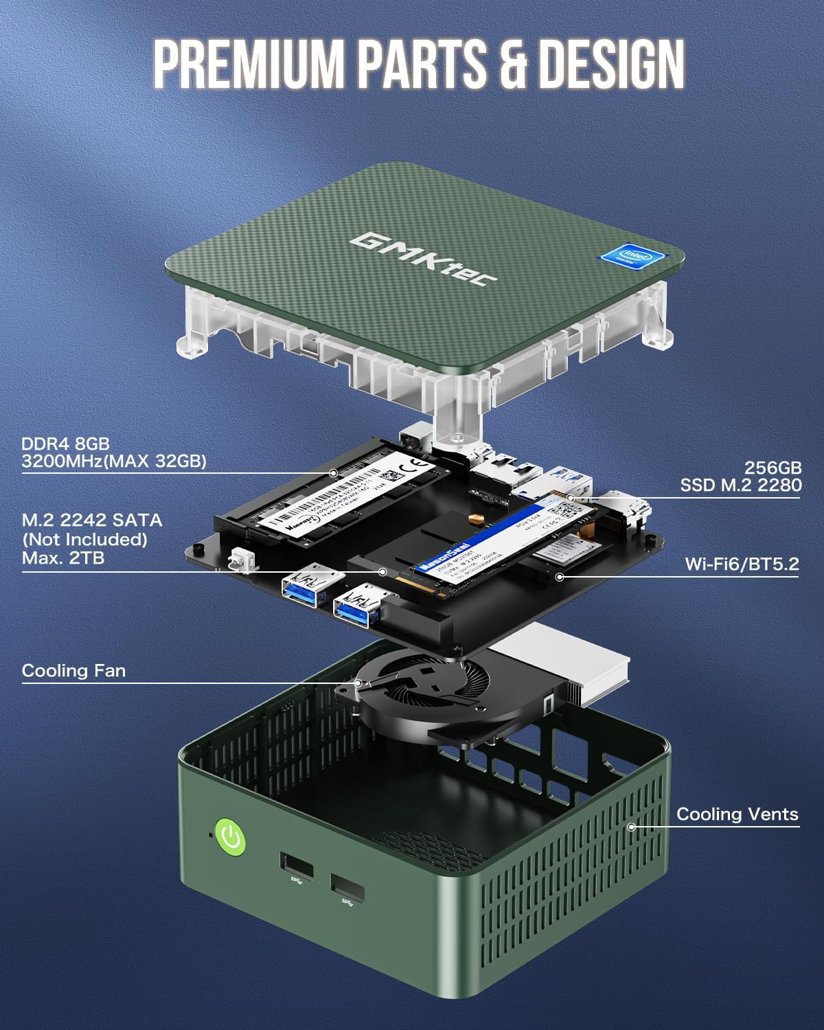 Mini PC Windows 11 Pro Intel N5105, 8GB RAM 128GB Hard Drive Desktop Mini Computer, Micro Computer with Dual HDMI 4K, Dual DDR4, Dual WiFi, RJ45 Ethernet, BT4.2  Cooling Fans(12GB DDR5+256GB N97)