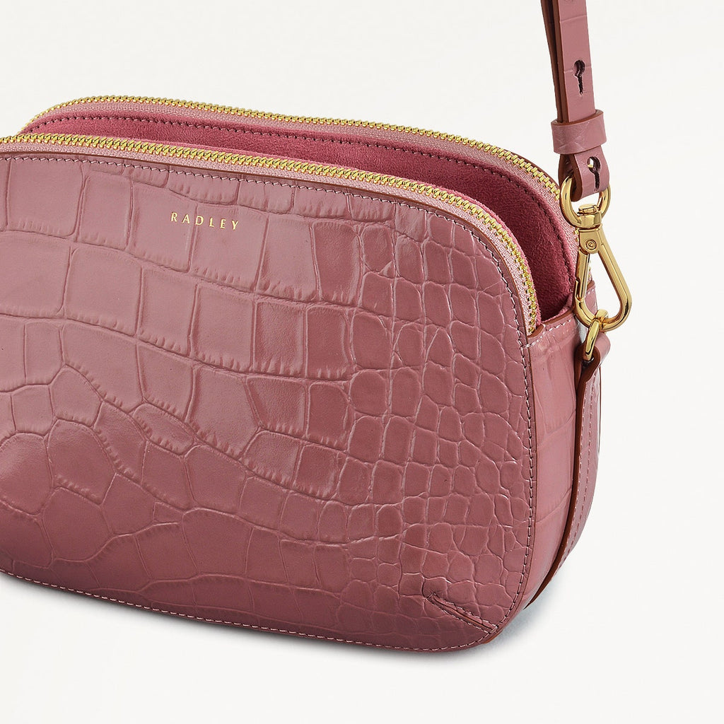 Dukes Place - Faux Croc - Medium Ziptop Cross Body Bag