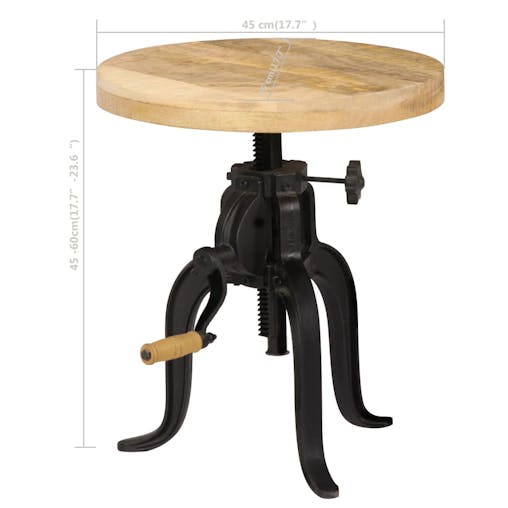 NNEVL Side Table 45x(45-62) cm Solid Mango Wood and Cast Iron