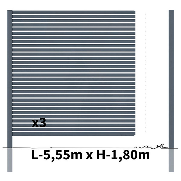 Kit Clôture Ajourée Aluminium OLINDA Anthracite 5,5x1,8m - Lames ajourées 21x45x1780 mm - Brise Vue - Palissade