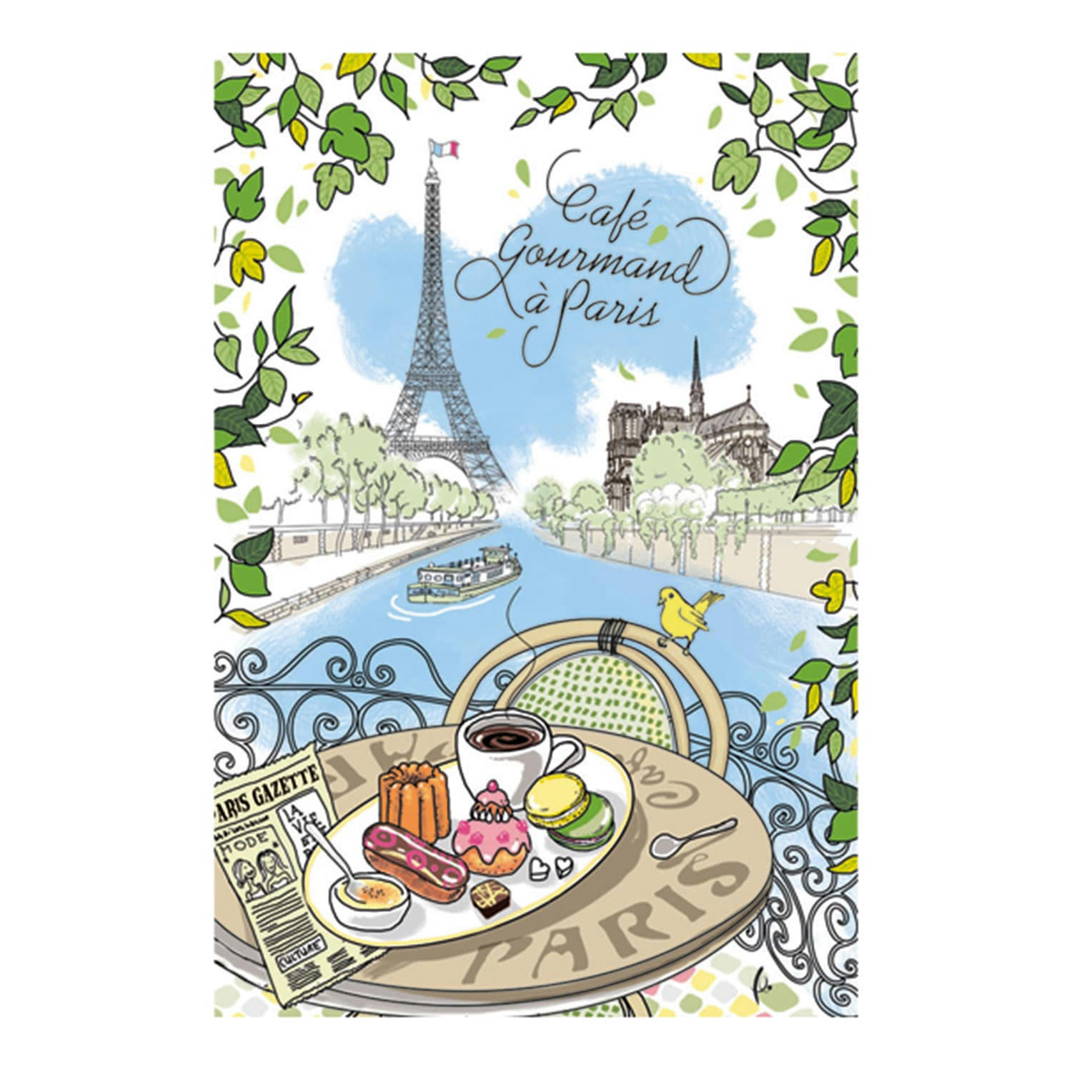 PARIS - Torchon cafe gourmand en coton blanc 48 x 72