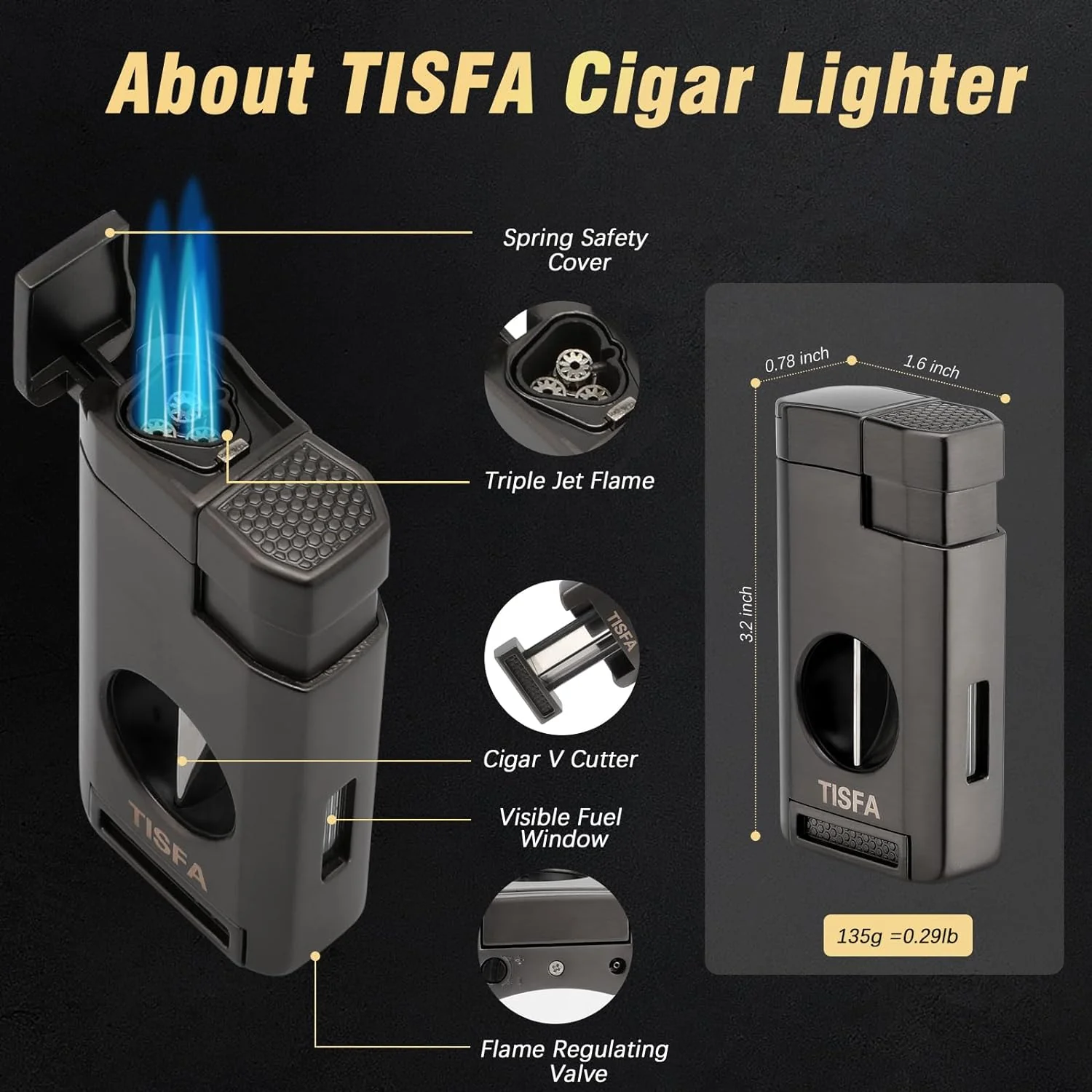Cigar Humidor, Leather Cedar Wood Cigar Case with Cigar Lighter, V Cut Cigar Cutter, Cigar Holder 3 in 1, Portable Travel Cigar Humidor Box with Humidifier (Black)(Brown)