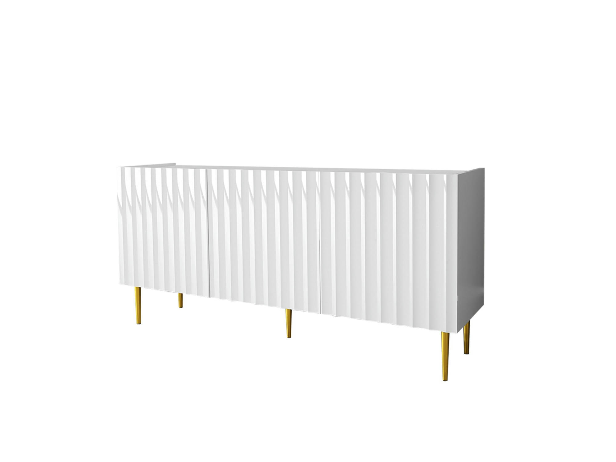 AMBRE - Buffet bas contemporain 160 cm blanc / doré
