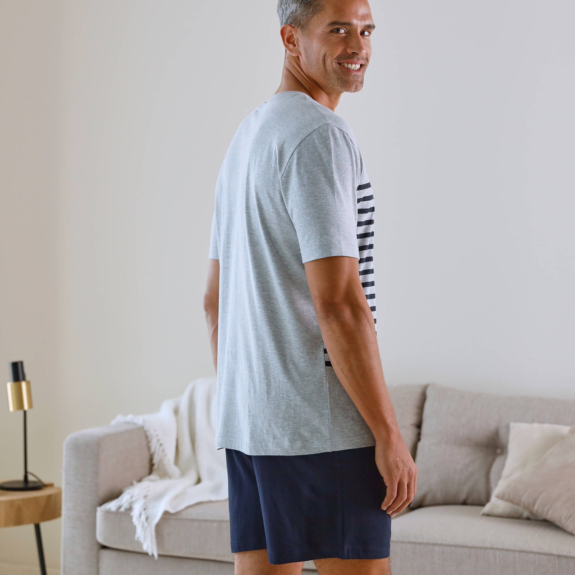 Pyjama short col V à message