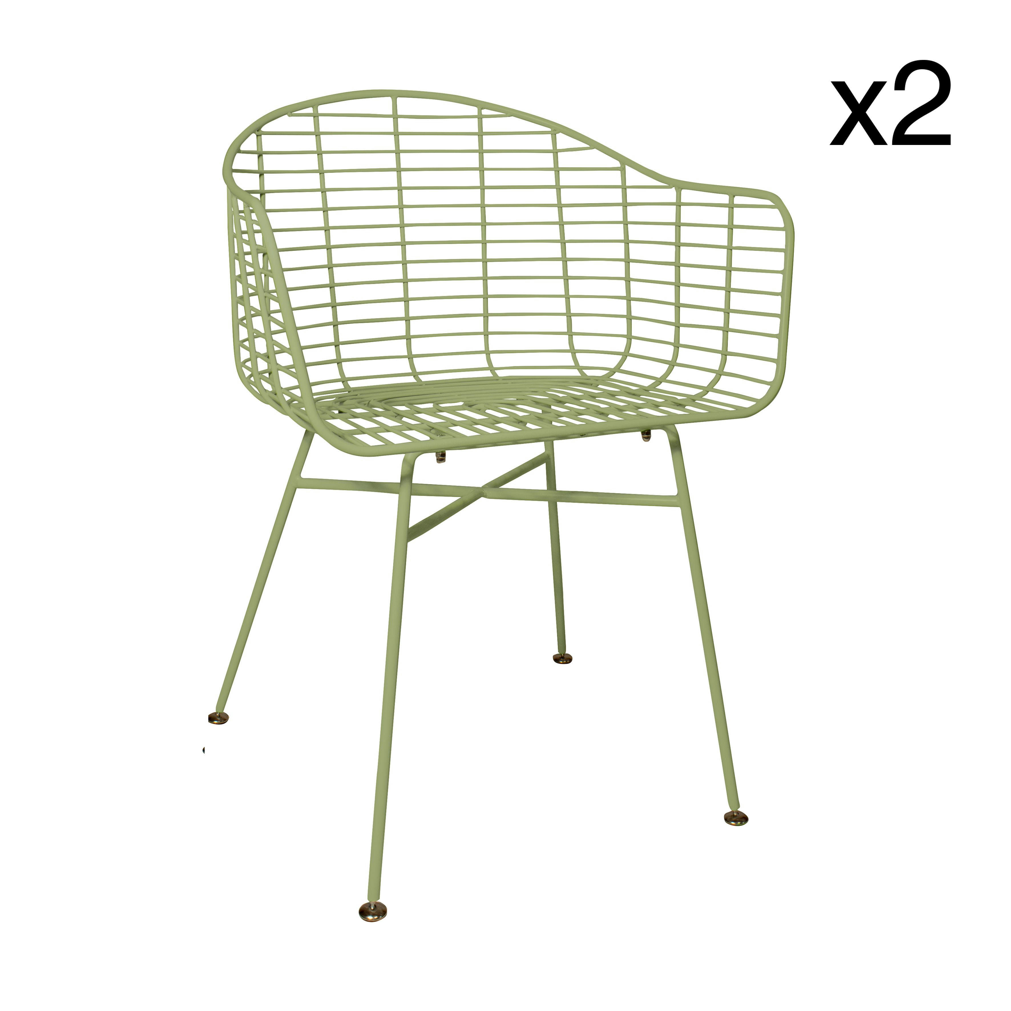 SOHO - Lot de 2 fauteuils de table extérieur en métal vert