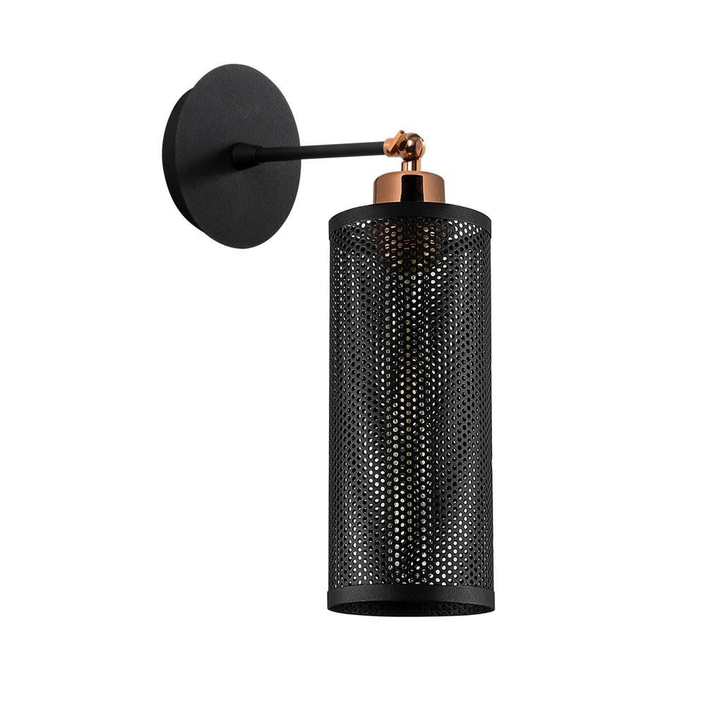 MARISMO - Applique murale noire moderne avec abat-jour cylindrique en maille