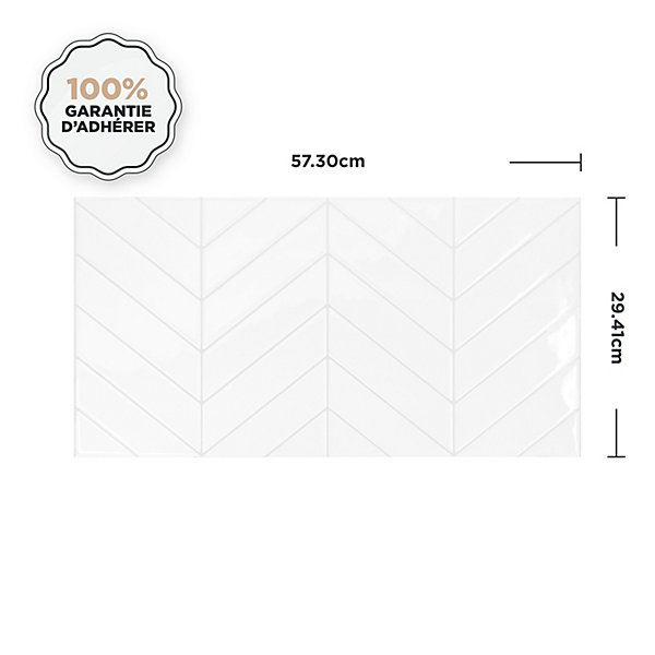 Crédence Adhésive Cuisine et Salle de Bain x2 - Carrelage Mural Smart Tiles, Blanc - 57,3 x 29,41cm