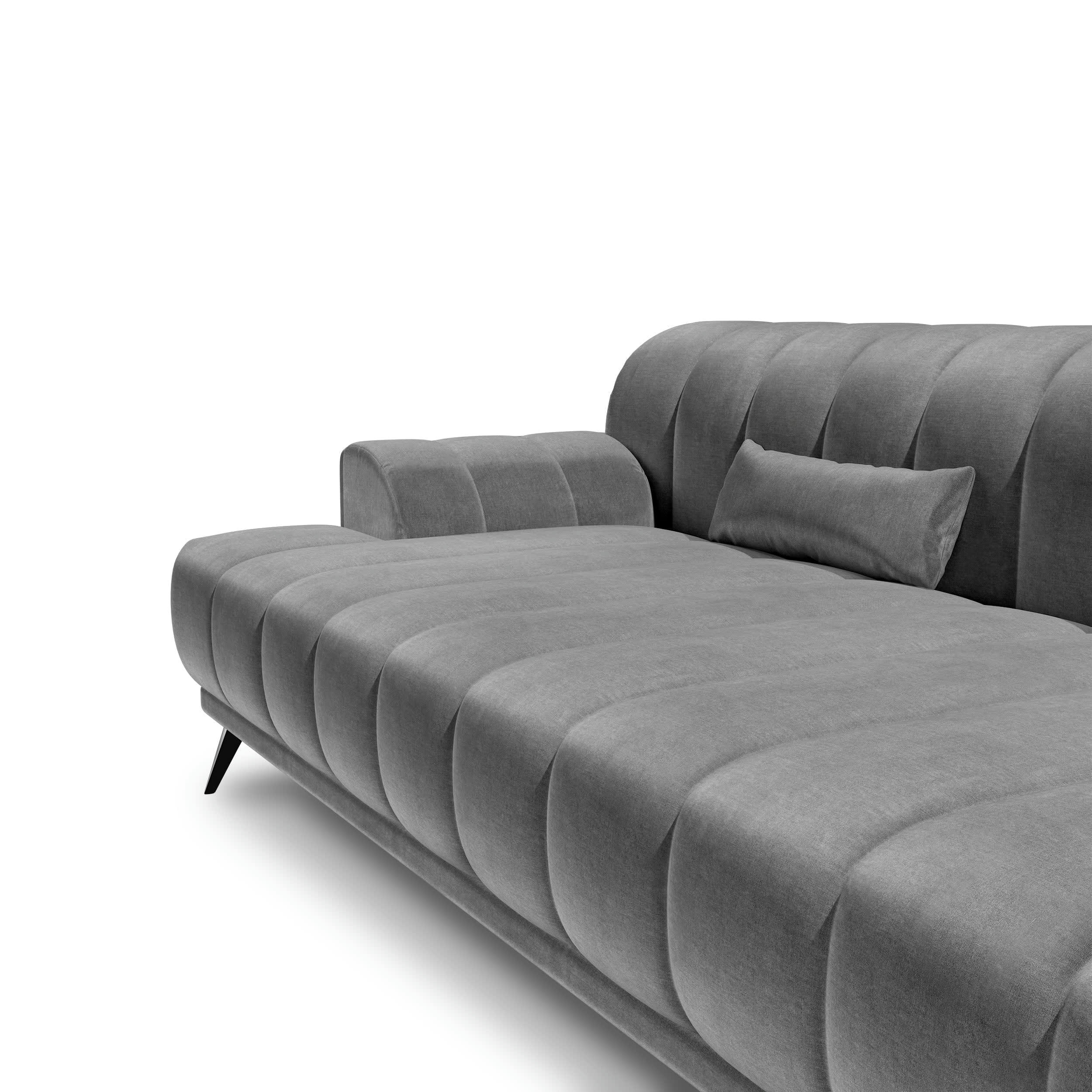 NOAH - Canapé d'angle droit  tissu velours gris graphite