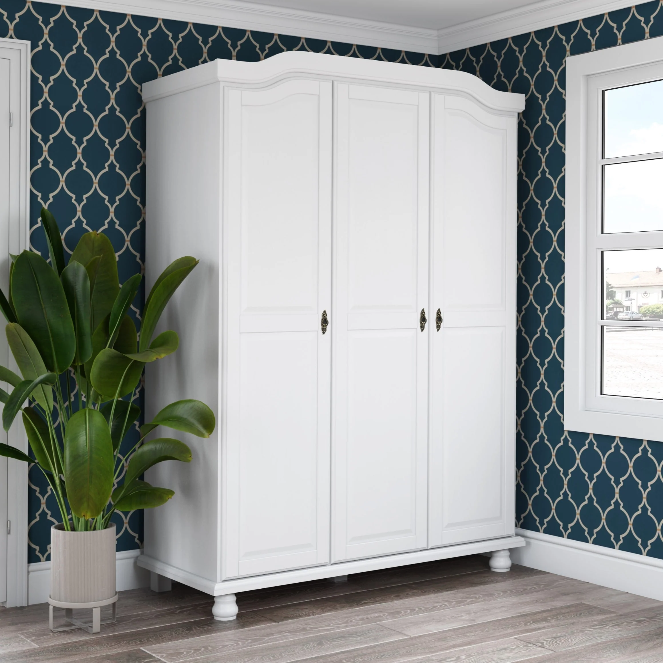 Palace Imports 100% Solid Wood Kyle 3-Door Wardrobe Armoire with Raised Panel or Mirrored Doors