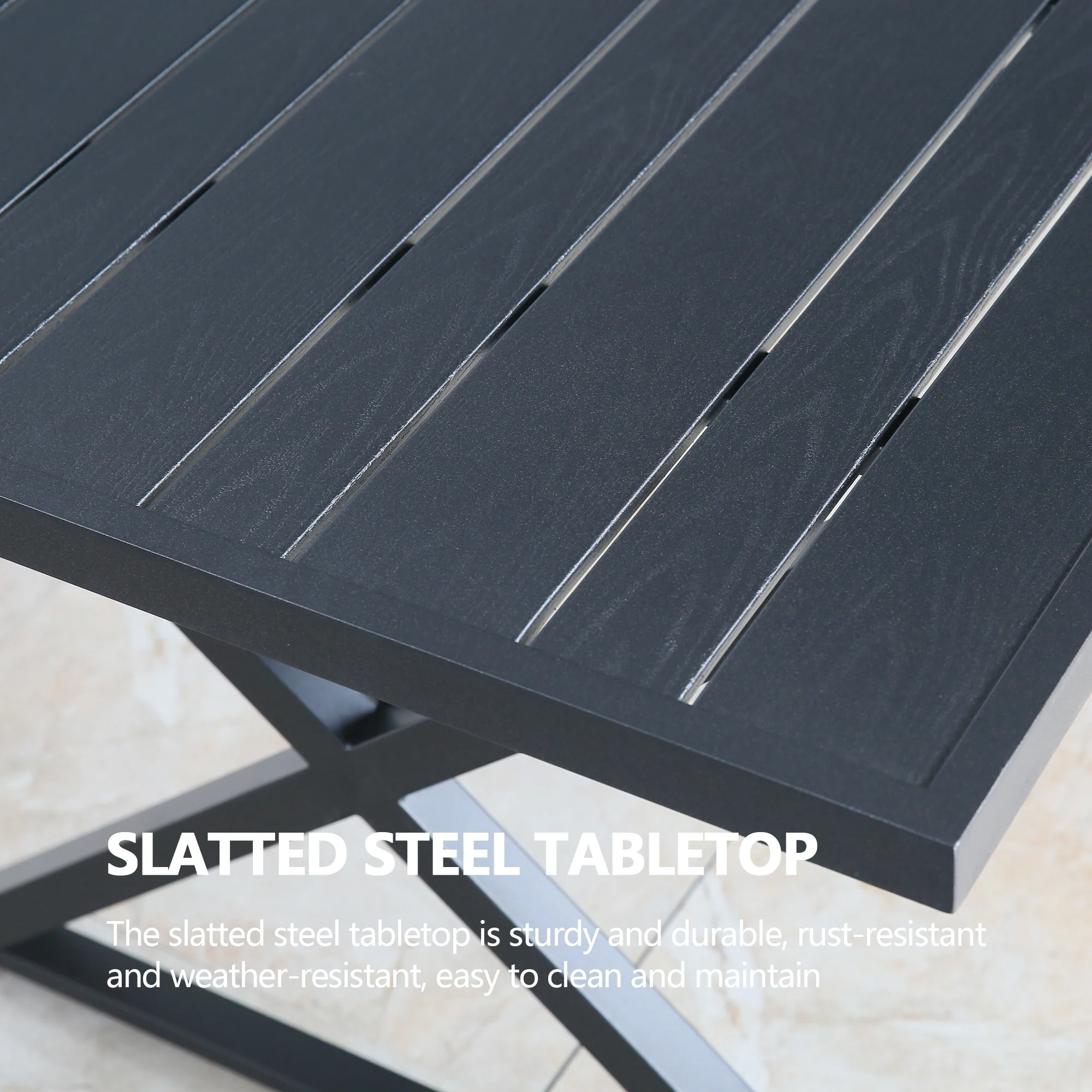 Patio Rectangle Dining Table with Umbrella Hole for Garden, Lawn, Deck