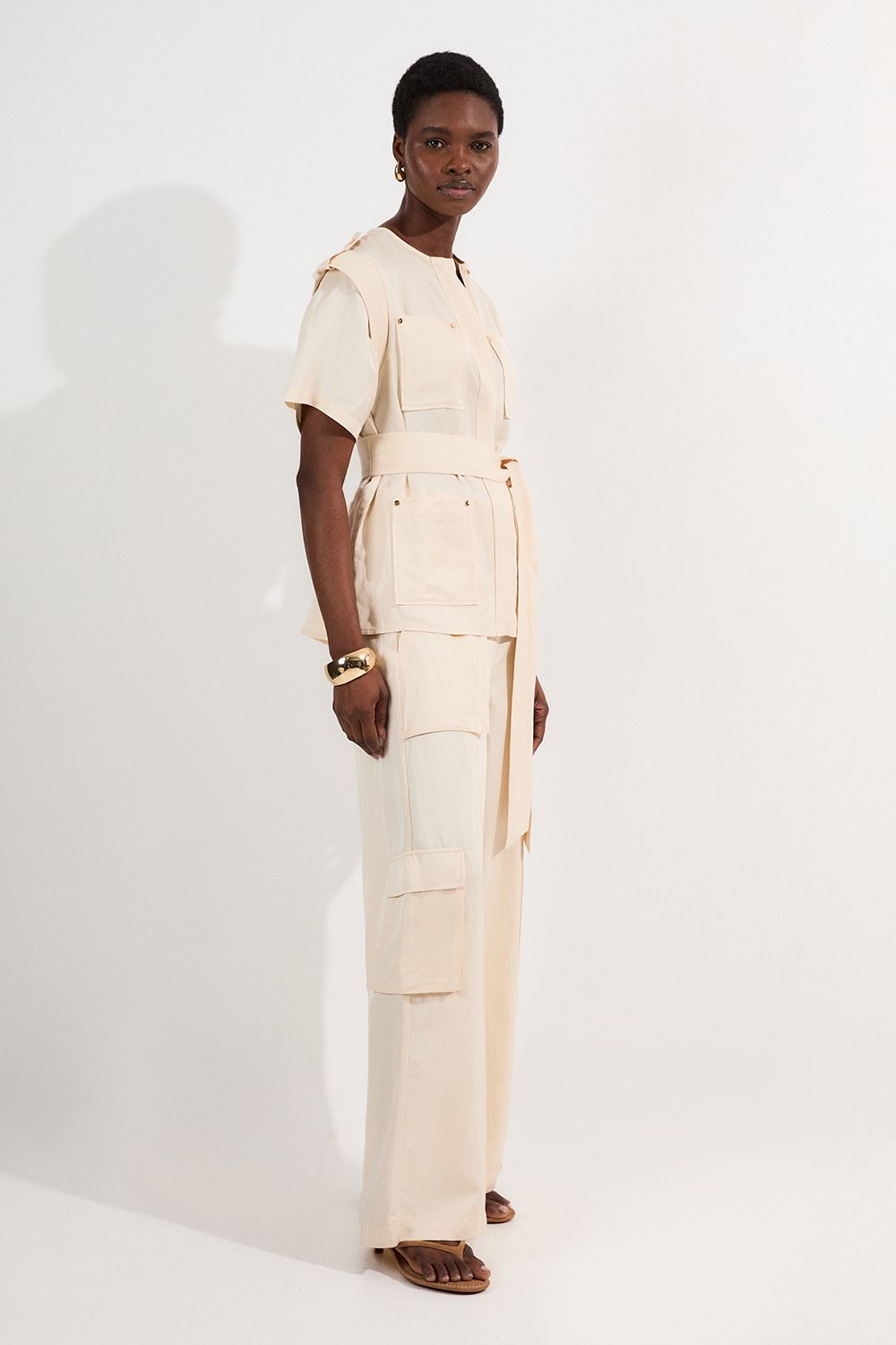 KarenMillen Premium Linen Twill Top Stitch Woven Trouser