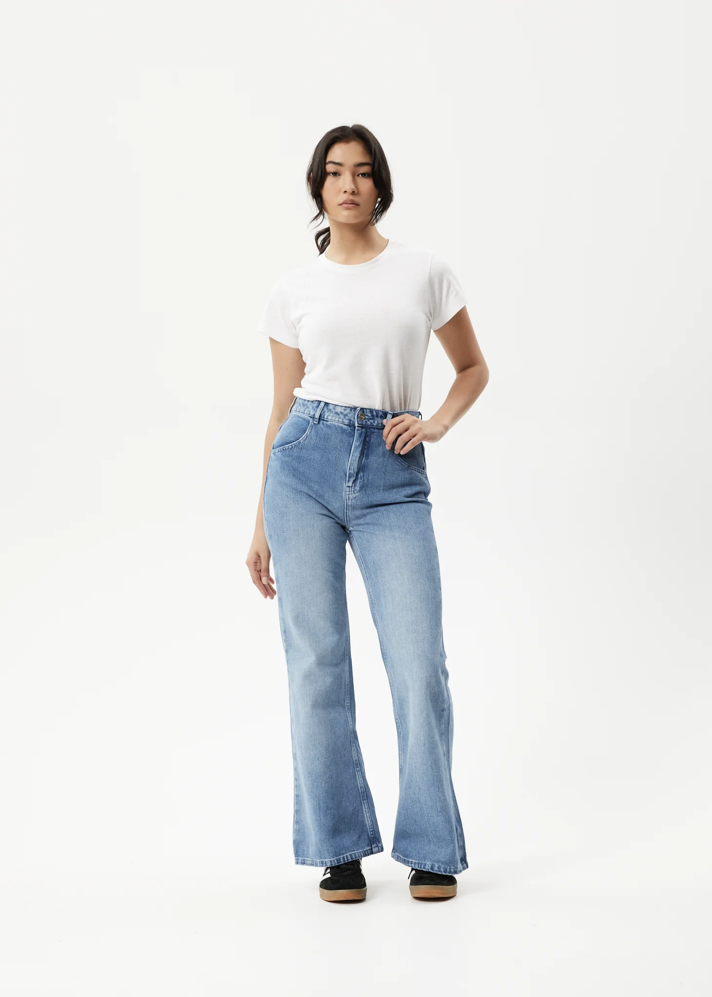 AFENDS Womens Marsha - Denim Slim Flared Jean - Worn Blue
