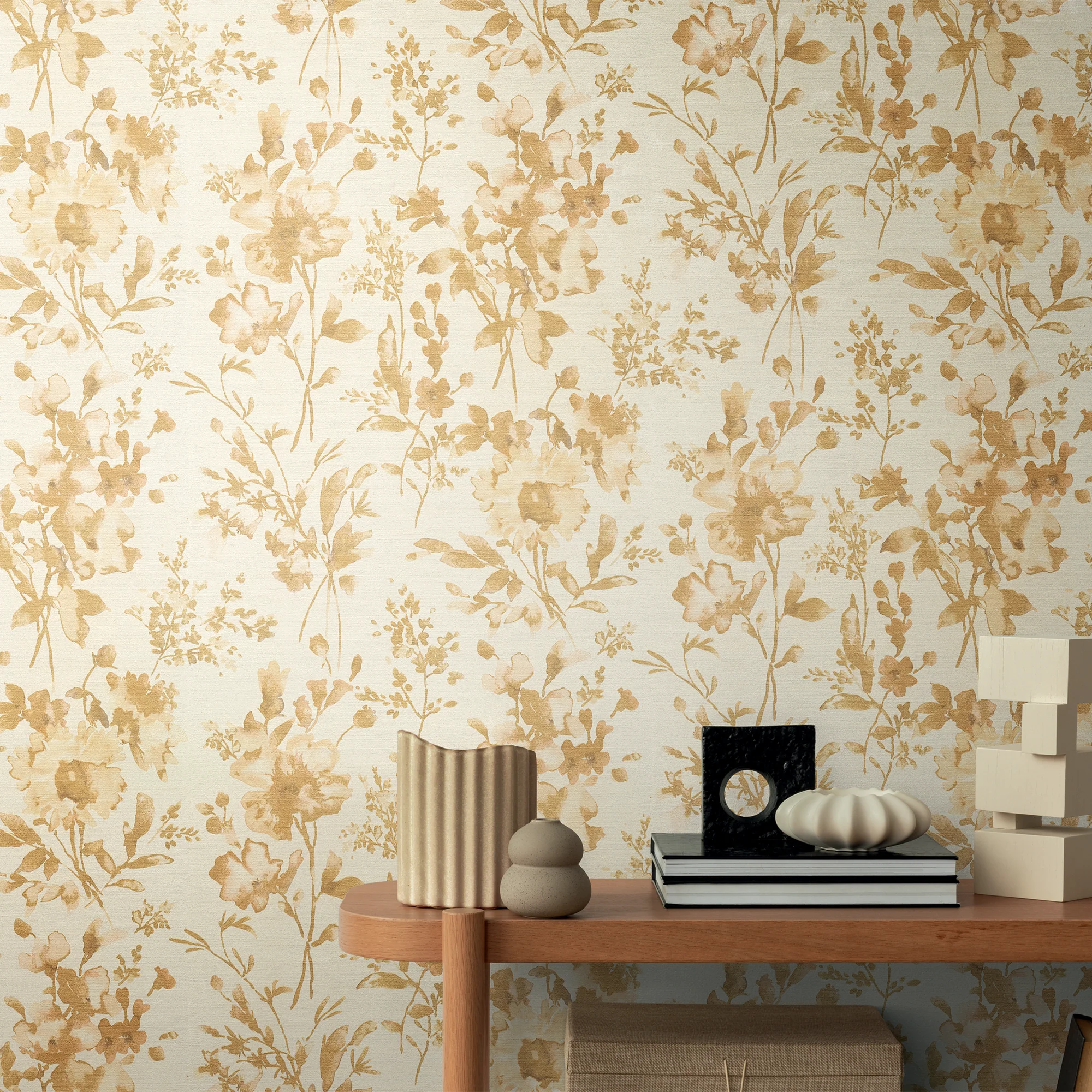 CosmoLiving Papier peint intissé PETAL POETRY blanc et doré