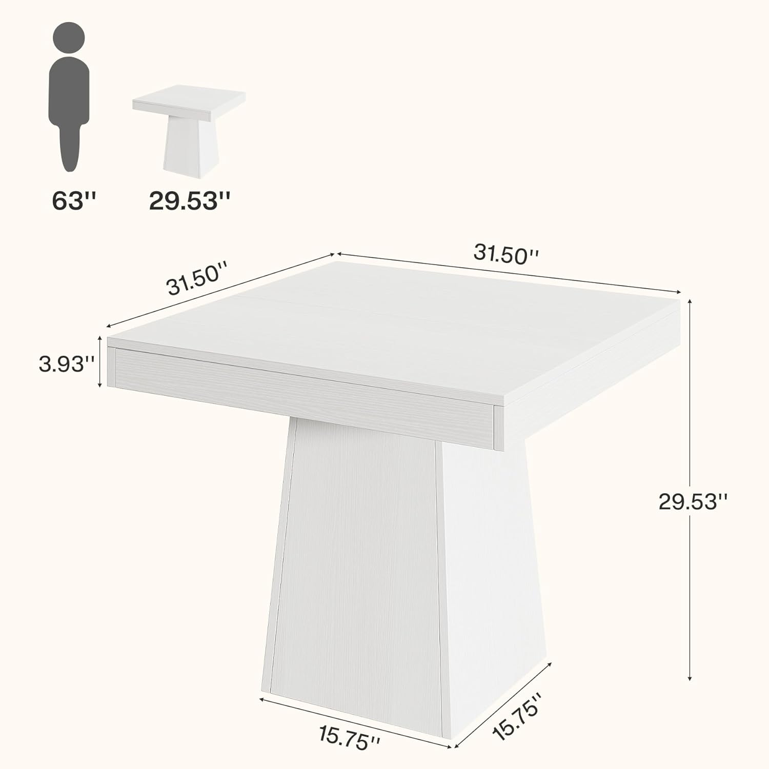 Tribesigns Square Dining Table for 4, 31.5-Inch Small Kitchen Table with Sturdy Pedestal Base, Farmhouse Dinner Table for Dining Room, Living Room, Kitchen, White