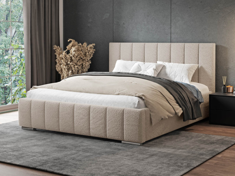 Łóżko tapicerowane Brest 160x200 beżowe tkanina boucle