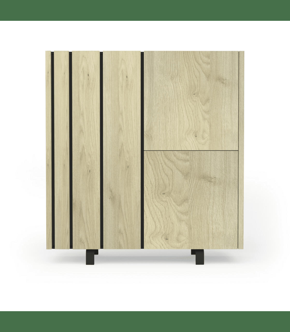 RUSH - Buffet haut 3 portes - Effet Chêne et intérieur Noir