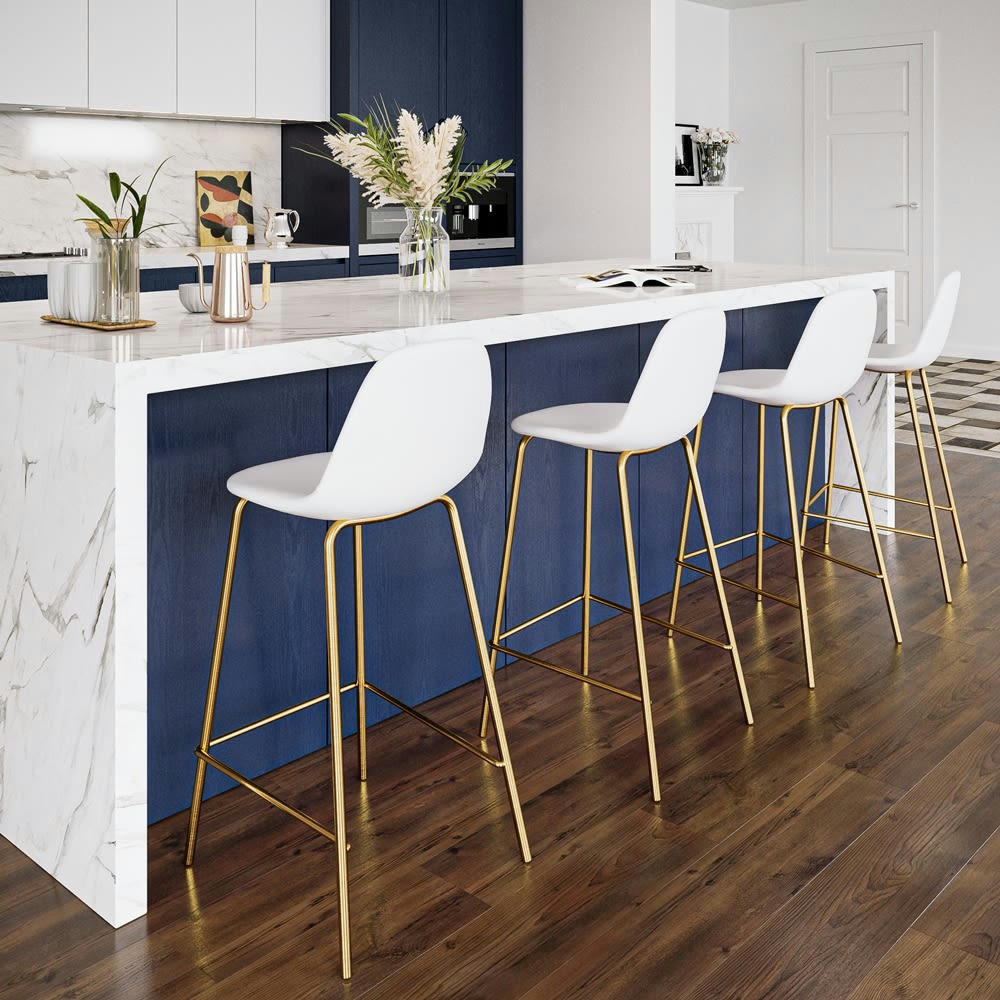 HENRIK - Chaise pour îlot central 65 cm en cuir synthétique blanc (lot de 2)